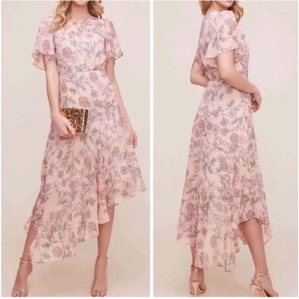 NWT Astr the label pink floral asymmetric hem dress with metallic detail size M